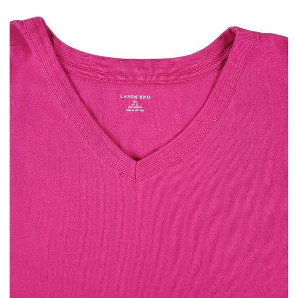 Land's End Women's V Neck Bright Pink Knit Top size XL ... JH1263 - Picture 3 of 3